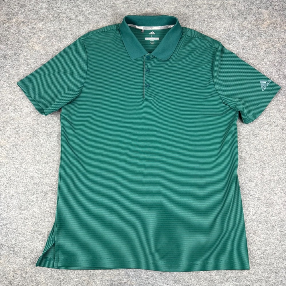 Adidas Golf Polo Shirt Striped Polyester Green Mens Large L